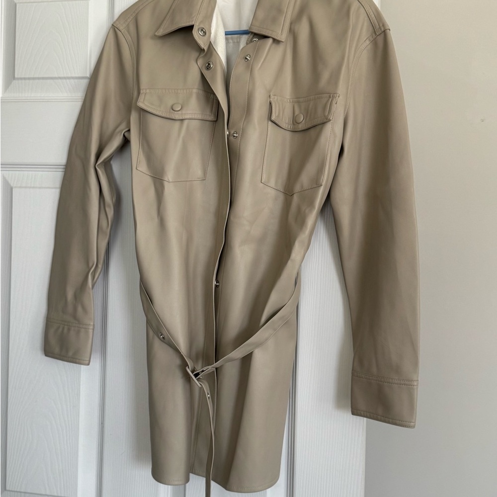 Meshki Beige Leather Jacket
